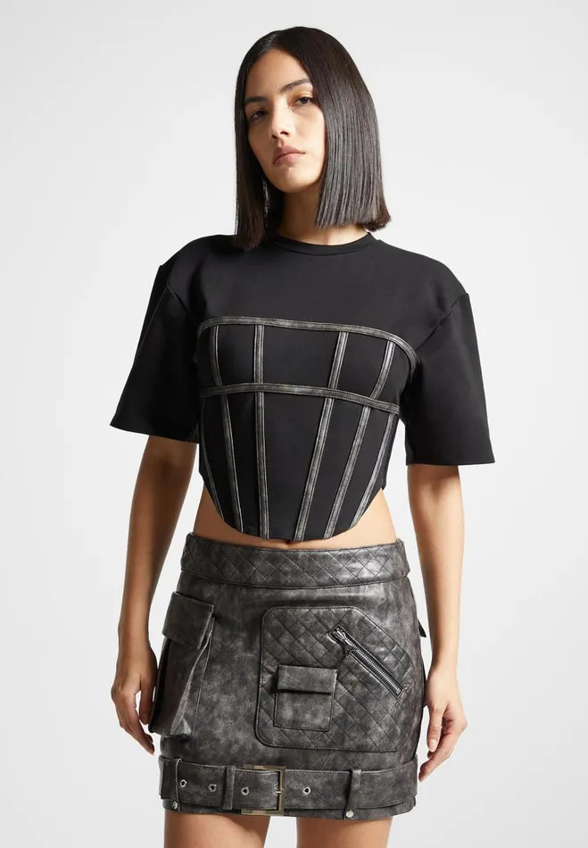 Manire De Voir Tops and T Shirts Manire De Voir Woman Corset T Shirt 8211 BlackGrey