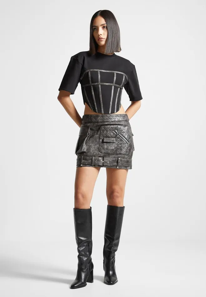 Manire De Voir Tops and T Shirts Manire De Voir Woman Corset T Shirt 8211 BlackGrey