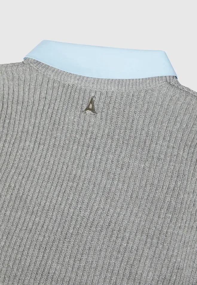 Manire De Voir Tops and T Shirts Manire De Voir Woman Knitted Jumper With Shirt Detail 8211 BlueGrey