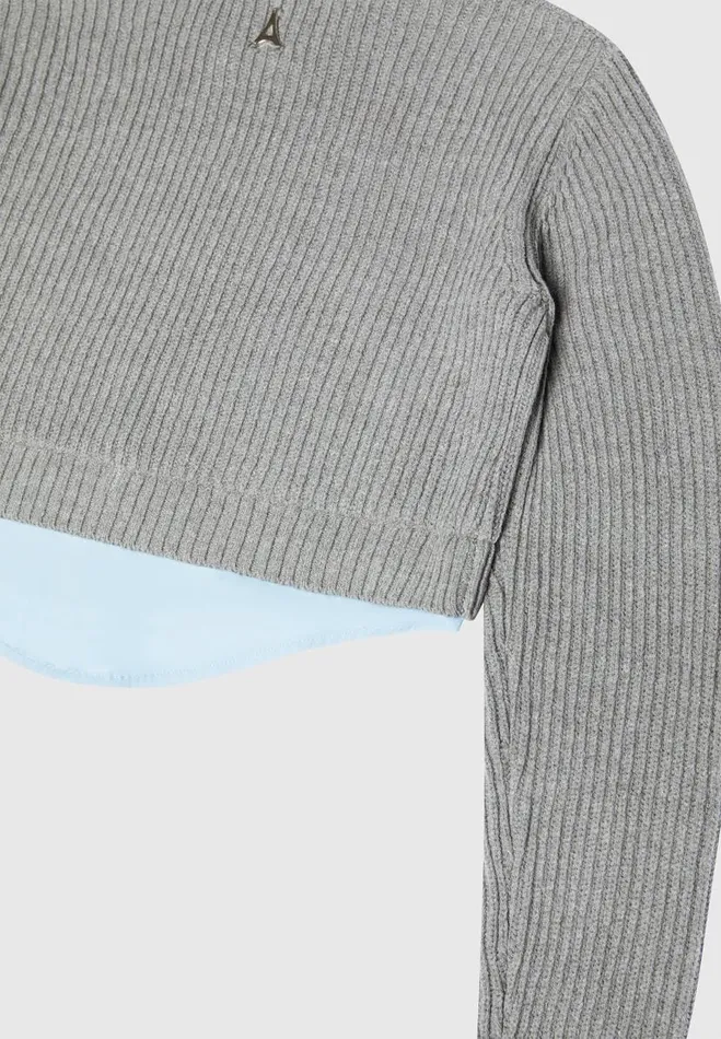 Manire De Voir Tops and T Shirts Manire De Voir Woman Knitted Jumper With Shirt Detail 8211 BlueGrey