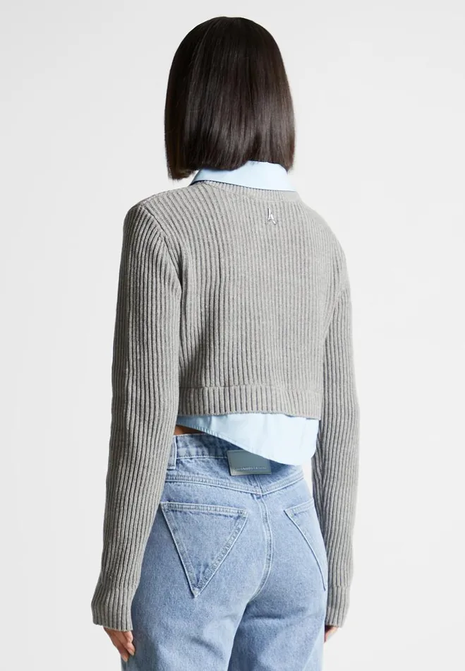 Manire De Voir Tops and T Shirts Manire De Voir Woman Knitted Jumper With Shirt Detail 8211 BlueGrey