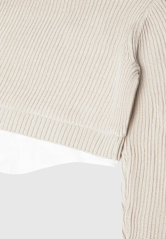 Manire De Voir Tops and T Shirts Manire De Voir Woman Knitted Jumper With Shirt Detail 8211 WhiteBeige