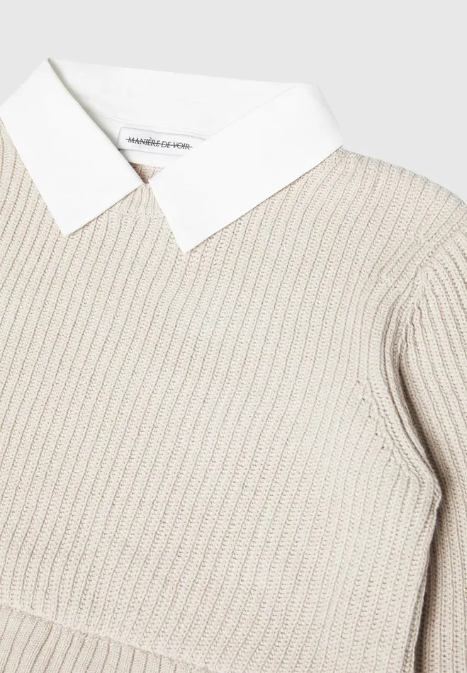 Manire De Voir Tops and T Shirts Manire De Voir Woman Knitted Jumper With Shirt Detail 8211 WhiteBeige