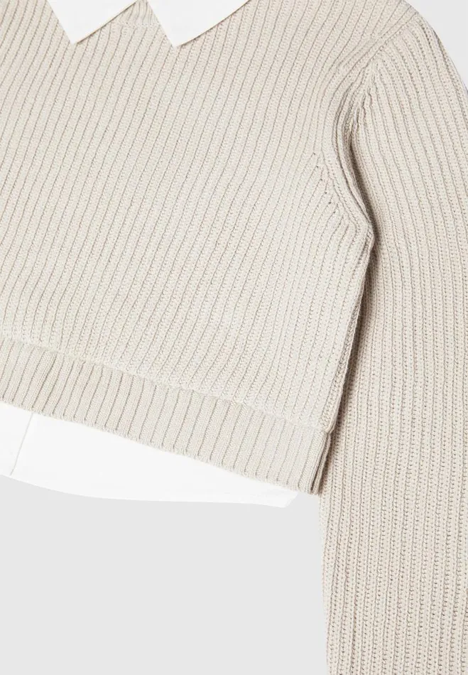 Manire De Voir Tops and T Shirts Manire De Voir Woman Knitted Jumper With Shirt Detail 8211 WhiteBeige