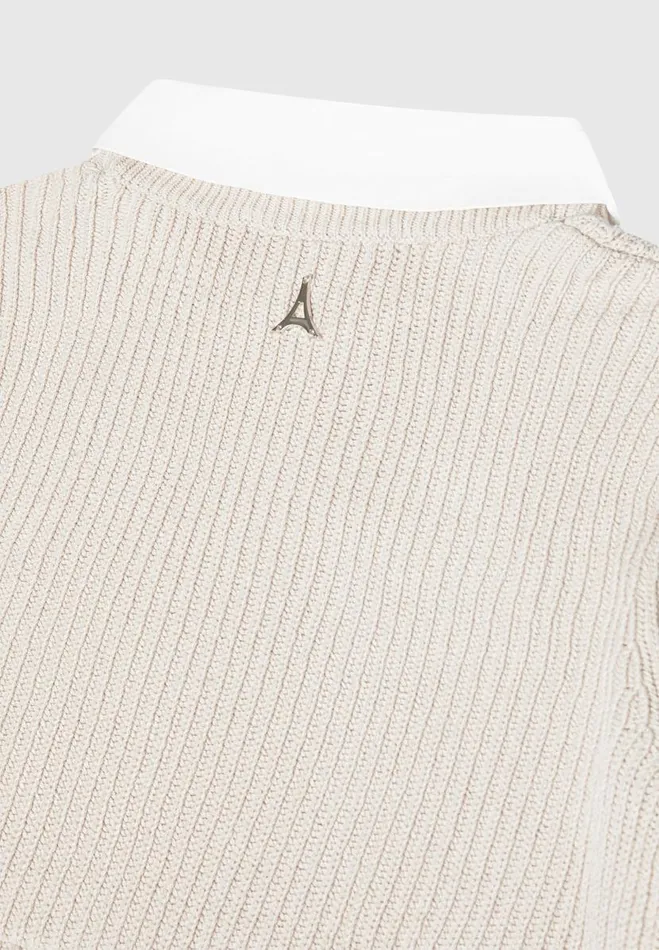 Manire De Voir Tops and T Shirts Manire De Voir Woman Knitted Jumper With Shirt Detail 8211 WhiteBeige