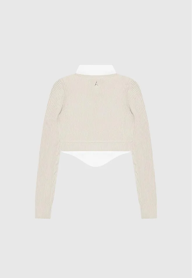 Manire De Voir Tops and T Shirts Manire De Voir Woman Knitted Jumper With Shirt Detail 8211 WhiteBeige
