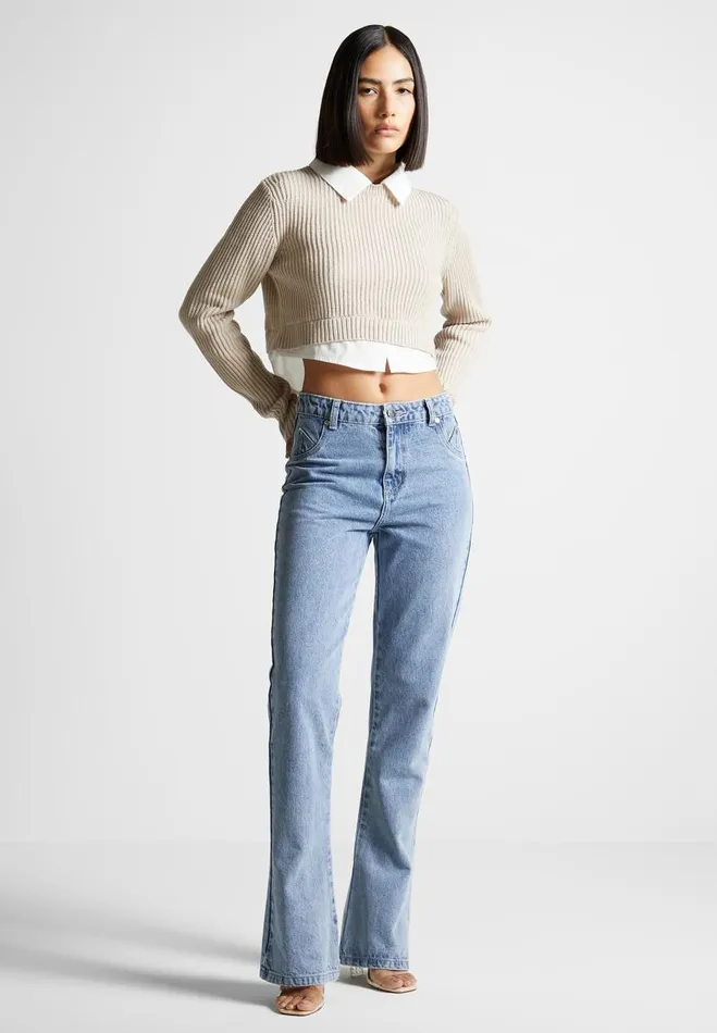 Manire De Voir Tops and T Shirts Manire De Voir Woman Knitted Jumper With Shirt Detail 8211 WhiteBeige