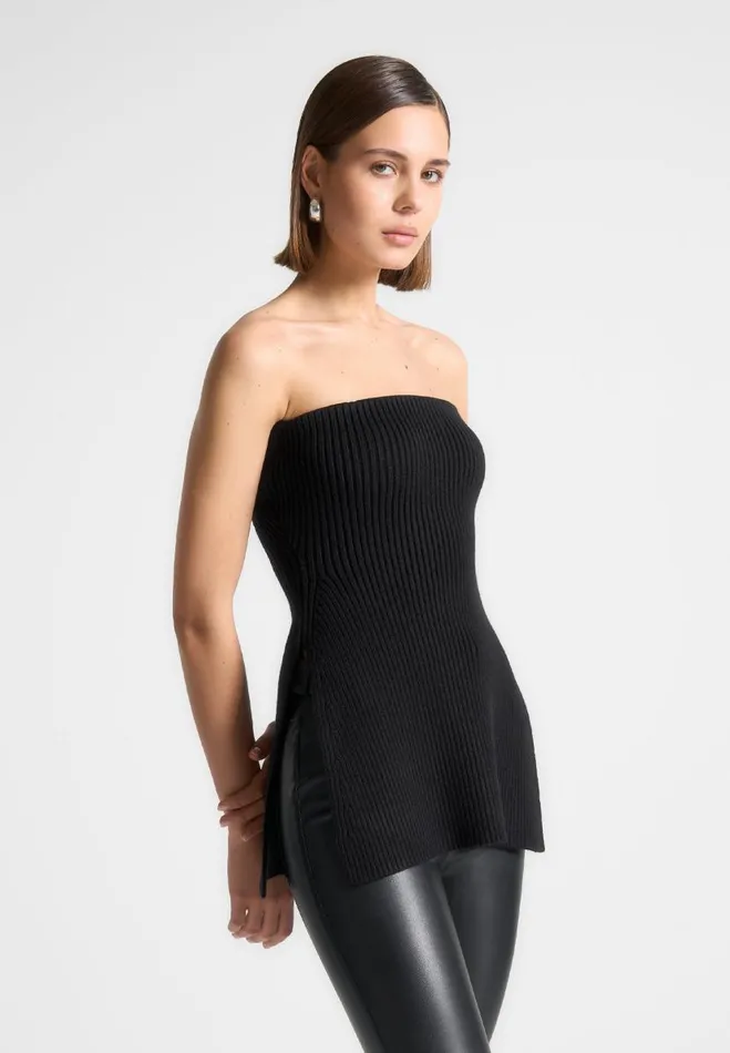 Manire De Voir Tops and T Shirts Manire De Voir Woman Rib Knit Longline Bandeau Top 8211 Black Manire De Voir Tops and T Shirts Manire De Voir Woman Rib Knit Longline Bandeau Top 8211 Black