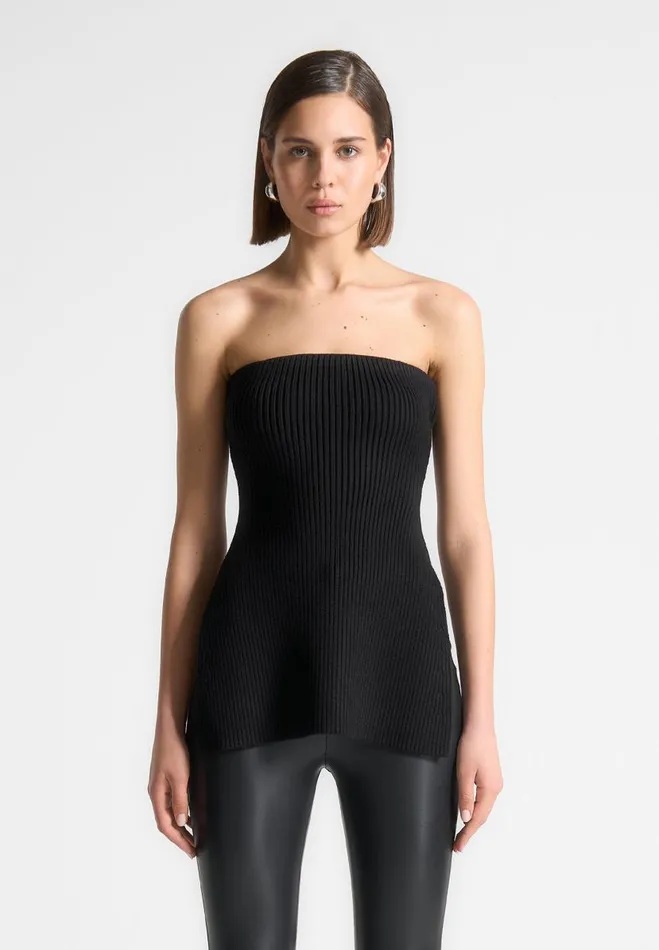Manire De Voir Tops and T Shirts Manire De Voir Woman Rib Knit Longline Bandeau Top 8211 Black