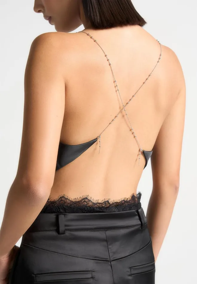 Manire De Voir Tops and T Shirts Manire De Voir Woman Satin Cowl Neck Top With Chain Detail 8211 Black