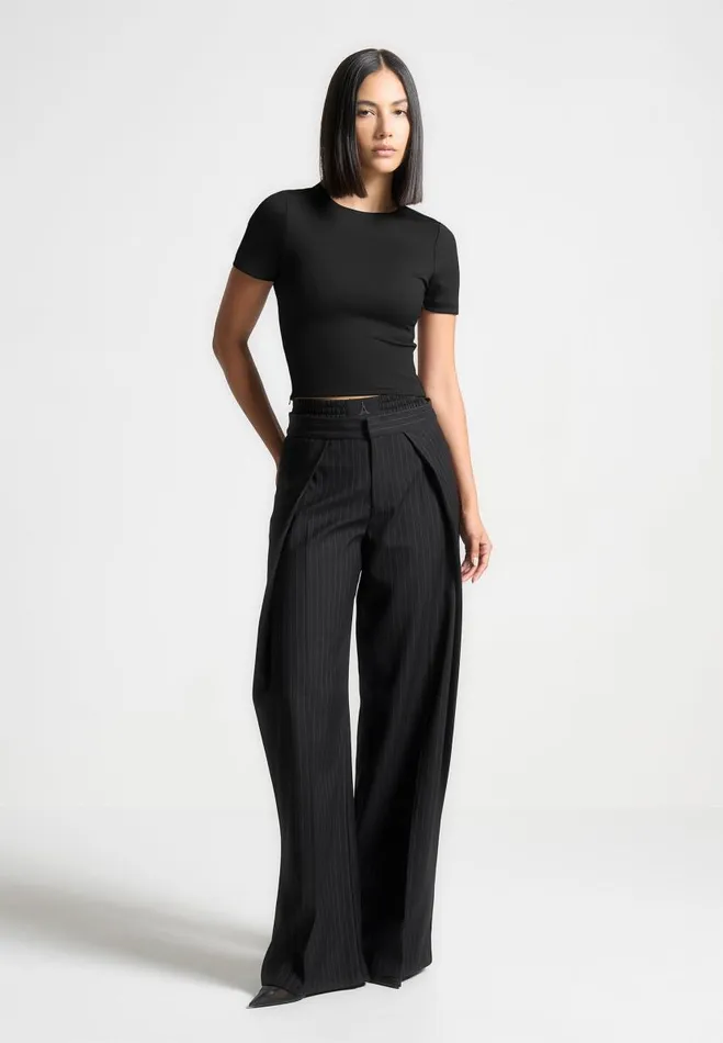 Manire De Voir Tops and T Shirts Manire De Voir Woman ternelle Double Layer Short Sleeve T Shirt 8211 Black
