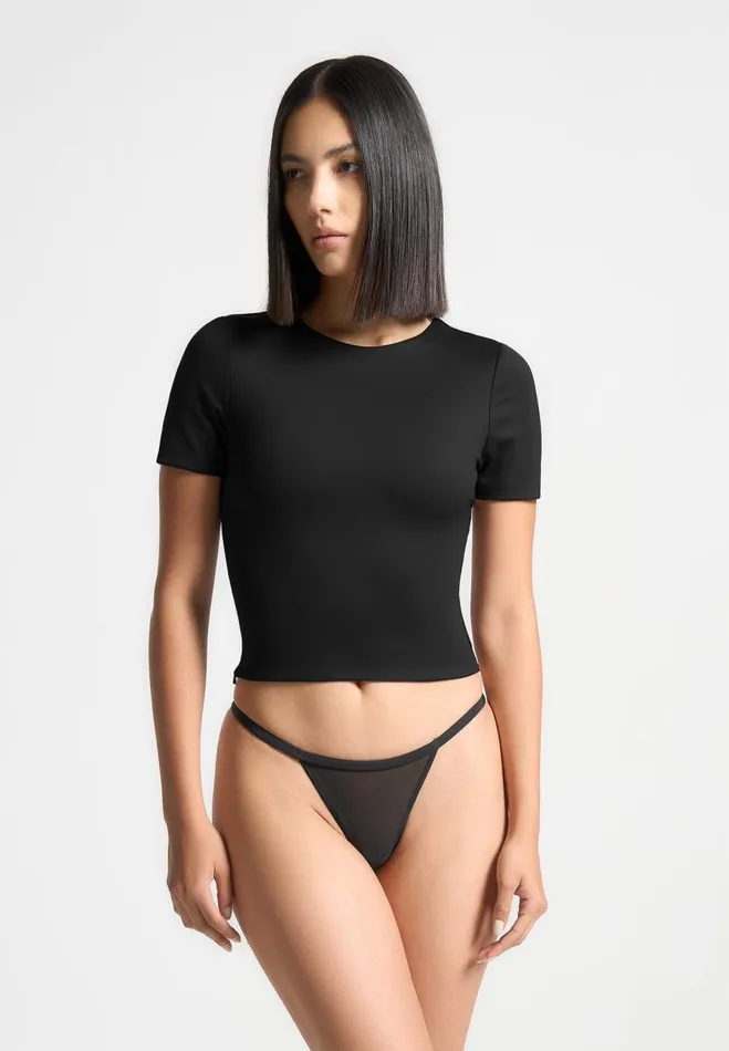 Manire De Voir Tops and T Shirts Manire De Voir Woman ternelle Double Layer Short Sleeve T Shirt 8211 Black