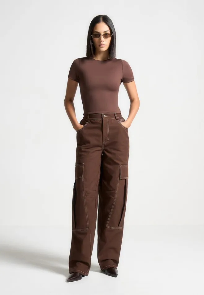 Manire De Voir Tops and T Shirts Manire De Voir Woman ternelle Double Layer Short Sleeve TShirt 8211 Brown