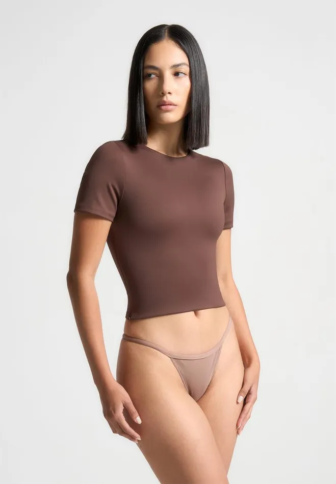 Manire De Voir Tops and T Shirts Manire De Voir Woman ternelle Double Layer Short Sleeve TShirt 8211 Brown