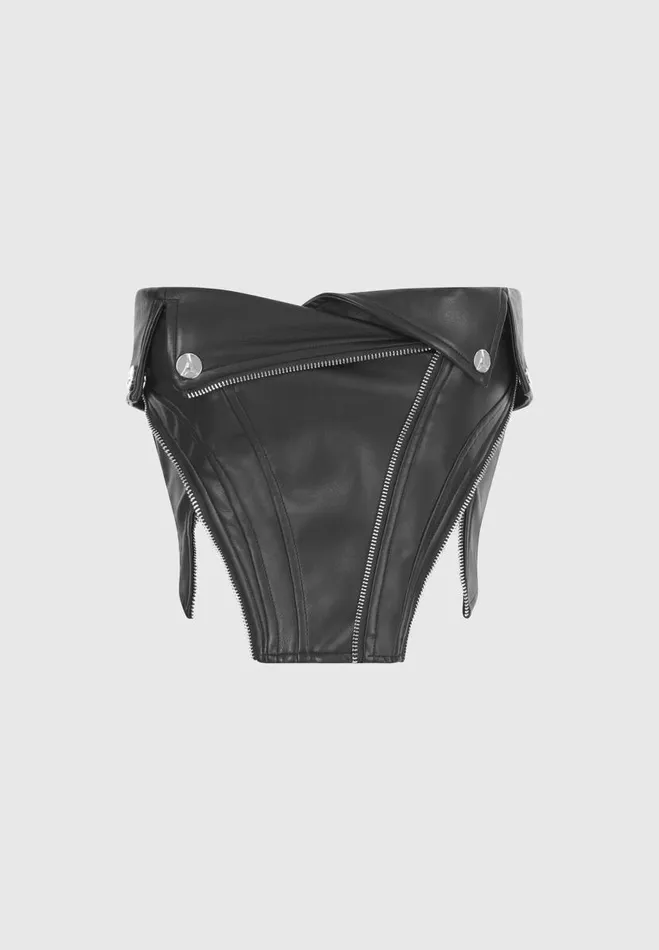 Manire De Voir Tops and T Shirts Manire De Voir Woman Vegan Leather Biker Corset 8211 Black