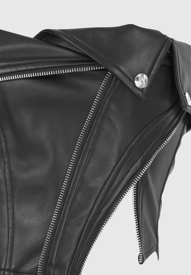 Manire De Voir Tops and T Shirts Manire De Voir Woman Vegan Leather Biker Corset 8211 Black