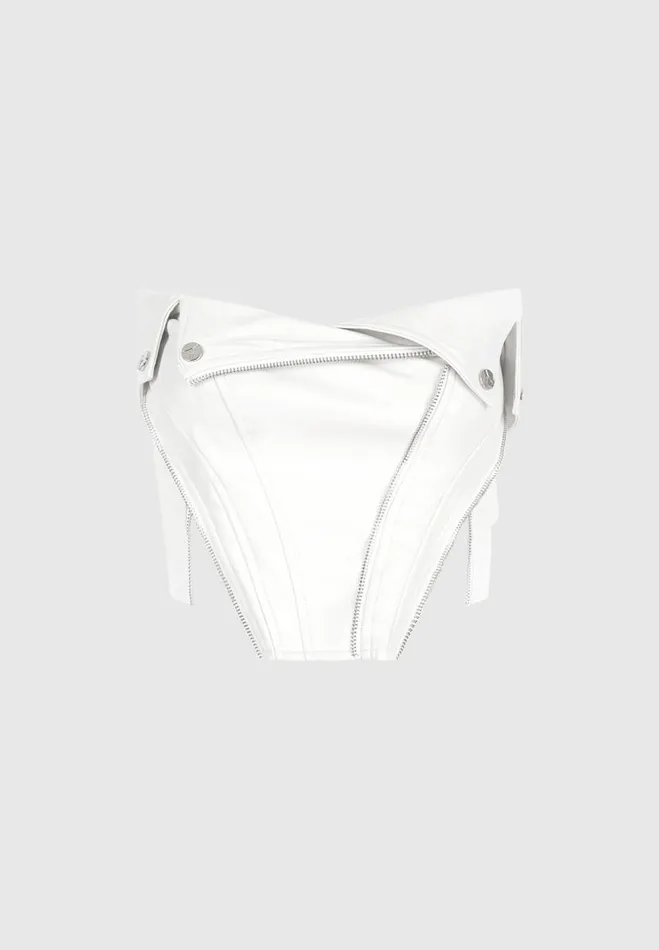 Manire De Voir Tops and T Shirts Manire De Voir Woman Vegan Leather Biker Corset 8211 White