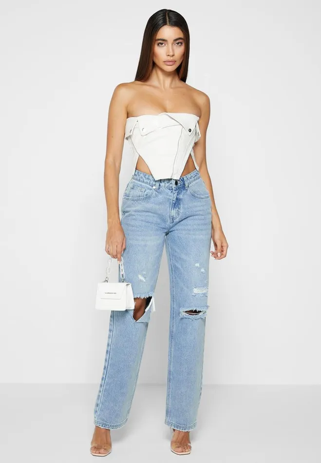 Manire De Voir Tops and T Shirts Manire De Voir Woman Vegan Leather Biker Corset 8211 White