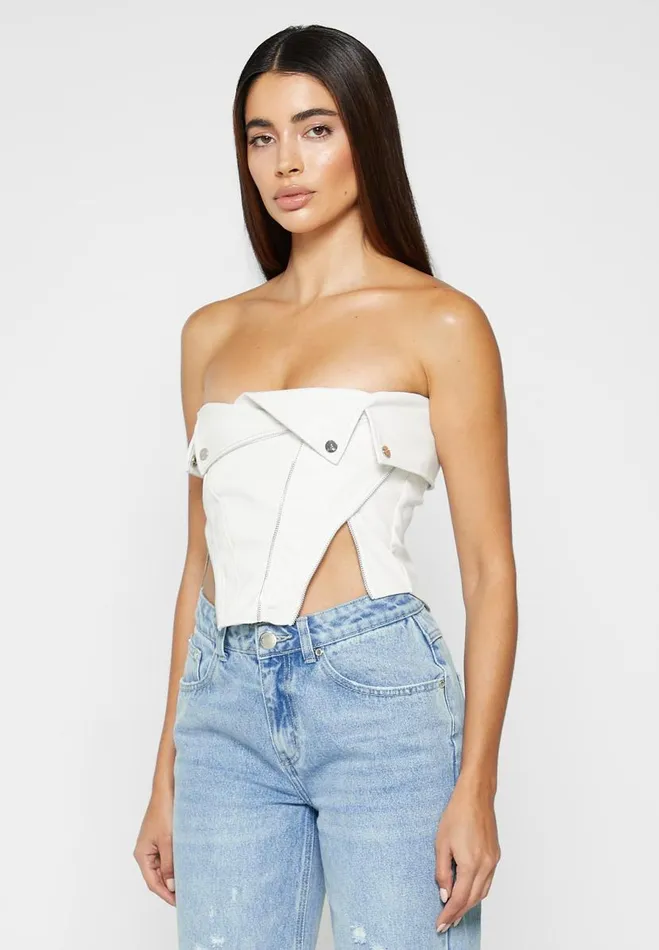 Manire De Voir Tops and T Shirts Manire De Voir Woman Vegan Leather Biker Corset 8211 White