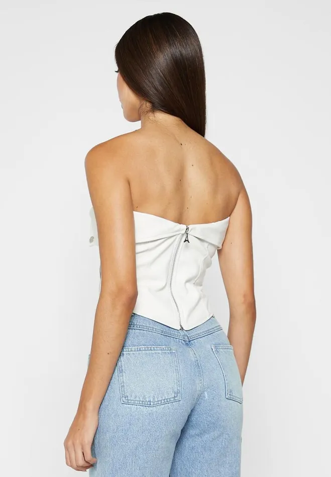 Manire De Voir Tops and T Shirts Manire De Voir Woman Vegan Leather Biker Corset 8211 White