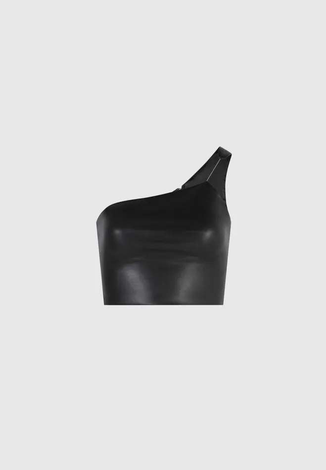Manire De Voir Tops and T Shirts Manire De Voir Woman Vegan Leather Invisible Strap Top 8211 Black