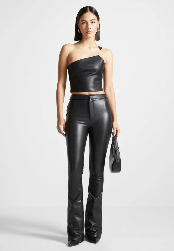 Manire De Voir Tops and T Shirts Manire De Voir Woman Vegan Leather Invisible Strap Top 8211 Black