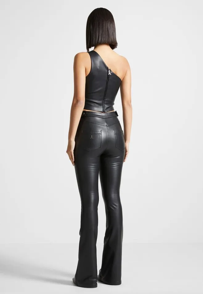 Manire De Voir Tops and T Shirts Manire De Voir Woman Vegan Leather Invisible Strap Top 8211 Black
