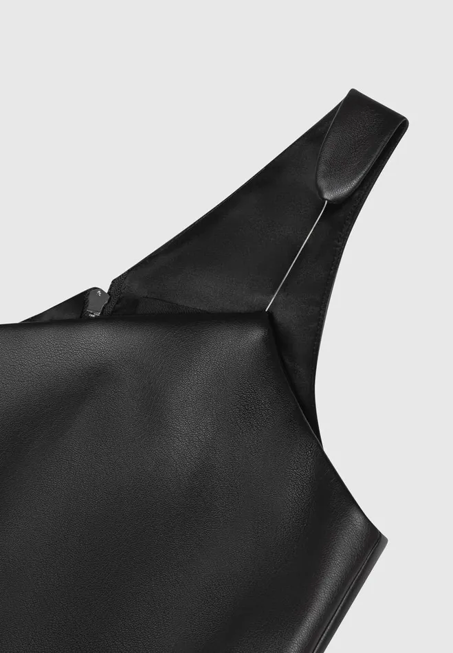 Manire De Voir Tops and T Shirts Manire De Voir Woman Vegan Leather Invisible Strap Top 8211 Black