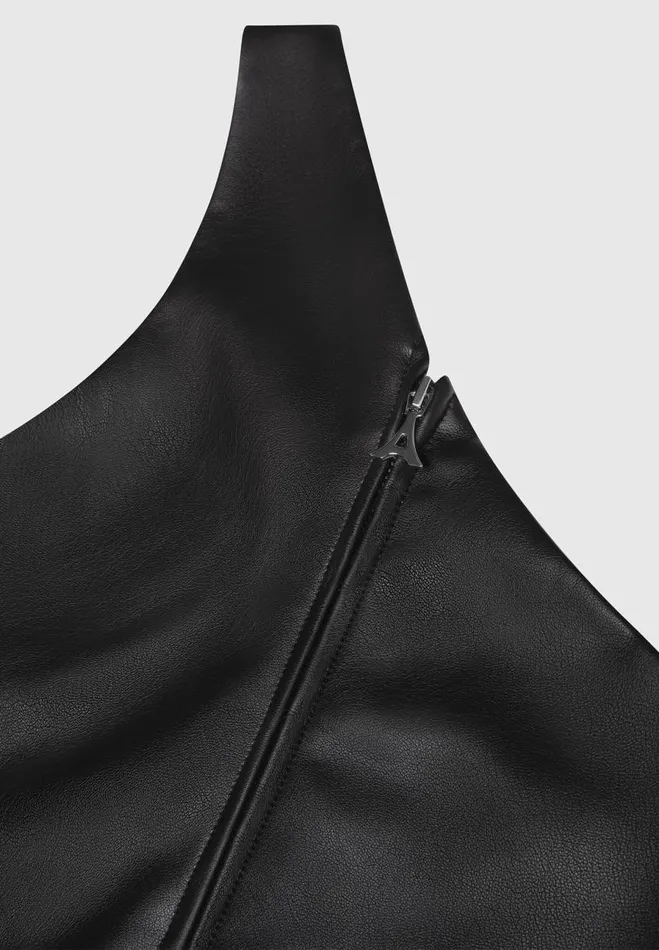 Manire De Voir Tops and T Shirts Manire De Voir Woman Vegan Leather Invisible Strap Top 8211 Black