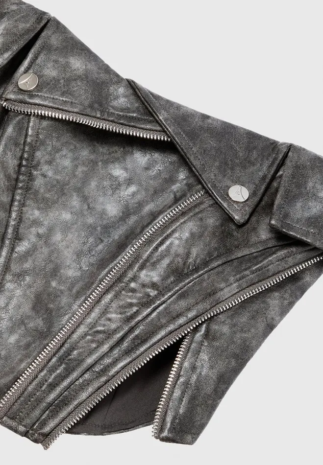 Manire De Voir Tops and T Shirts Manire De Voir Woman Vintage Vegan Leather Biker Corset 8211 Grey