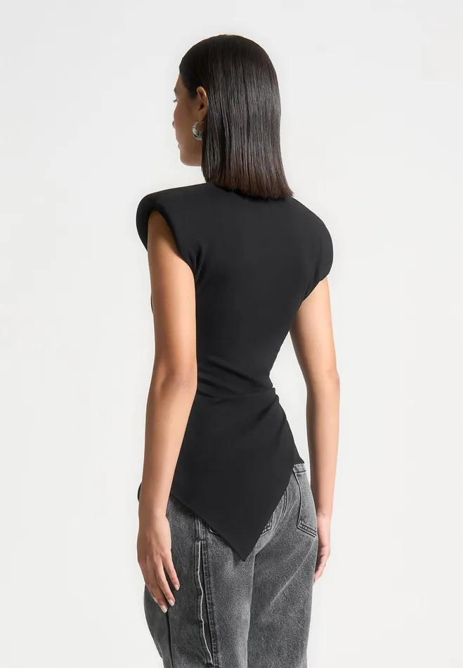 Manire De Voir Tops and T Shirts Manire De Voir Woman Wide Shoulder Ruched Waist Top 8211 Black