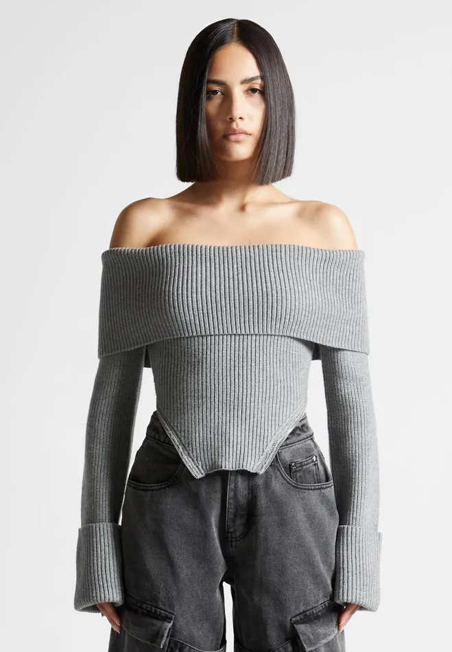 Manire De Voir Tops and T Shirts Manire De Voir Woman Zip Detail Knit Bandeau Top 8211 Grey