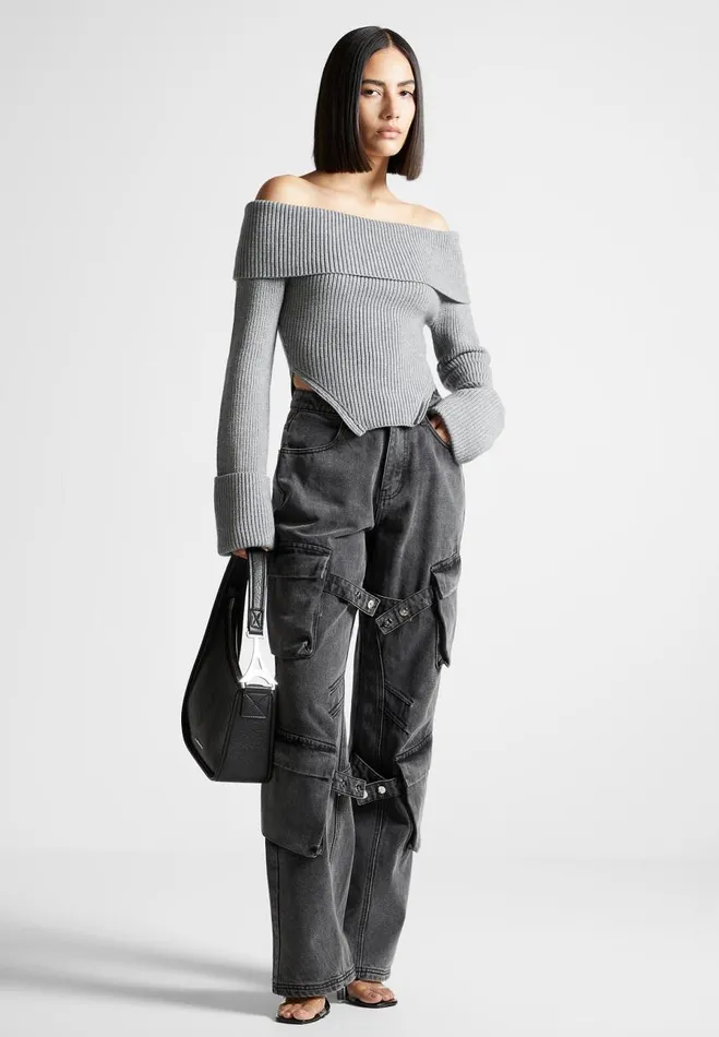 Manire De Voir Tops and T Shirts Manire De Voir Woman Zip Detail Knit Bandeau Top 8211 Grey