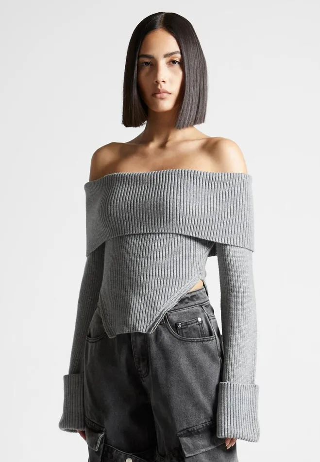 Manire De Voir Tops and T Shirts Manire De Voir Woman Zip Detail Knit Bandeau Top 8211 Grey