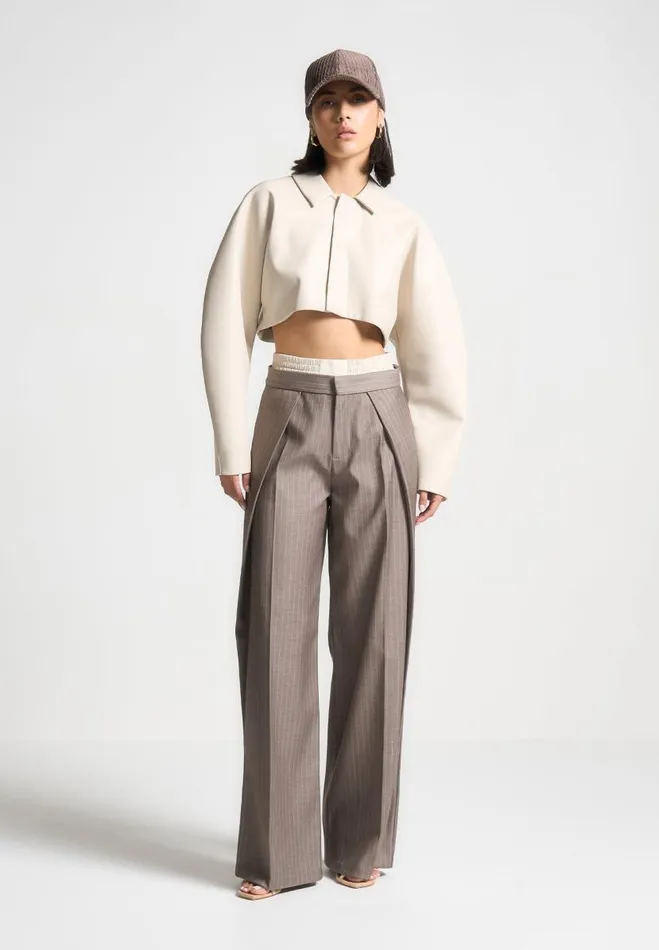 Manire De Voir Trousers Manire De Voir Woman Satin Waistband Pinstripe Trousers 8211 Taupe