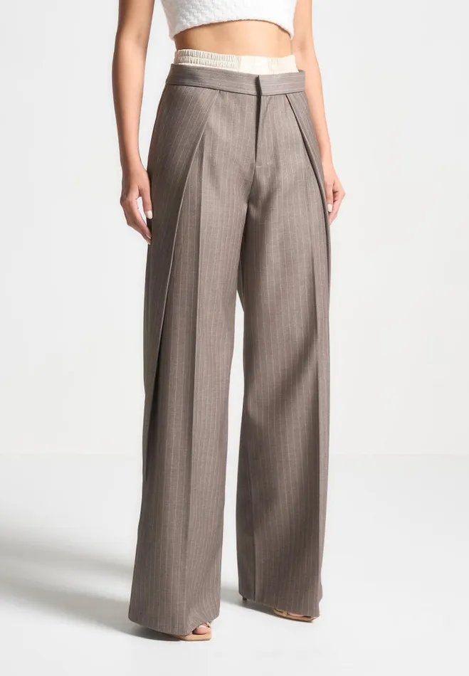 Manire De Voir Trousers Manire De Voir Woman Satin Waistband Pinstripe Trousers 8211 Taupe