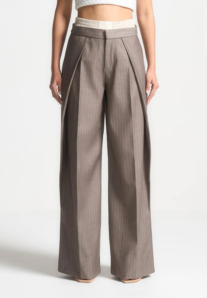 Manire De Voir Trousers Manire De Voir Woman Satin Waistband Pinstripe Trousers 8211 Taupe