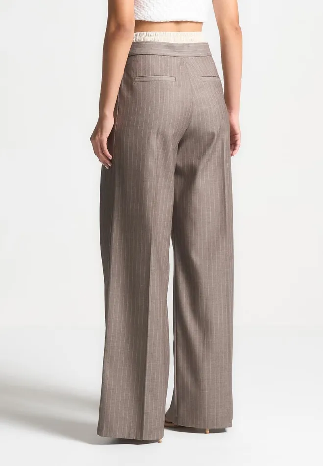 Manire De Voir Trousers Manire De Voir Woman Satin Waistband Pinstripe Trousers 8211 Taupe