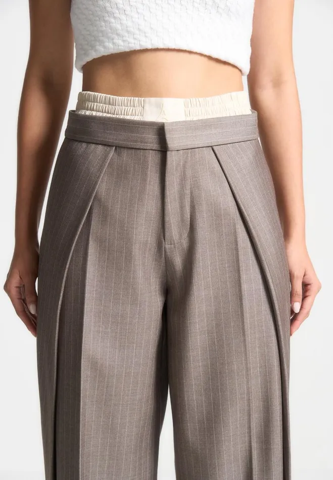 Manire De Voir Trousers Manire De Voir Woman Satin Waistband Pinstripe Trousers 8211 Taupe