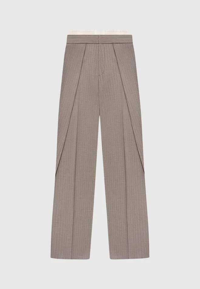Manire De Voir Trousers Manire De Voir Woman Satin Waistband Pinstripe Trousers 8211 Taupe