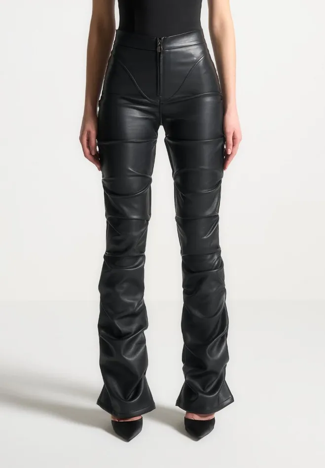 Manire De Voir Trousers Manire De Voir Woman Tacked Vegan Leather Flared Trousers 8211 Black