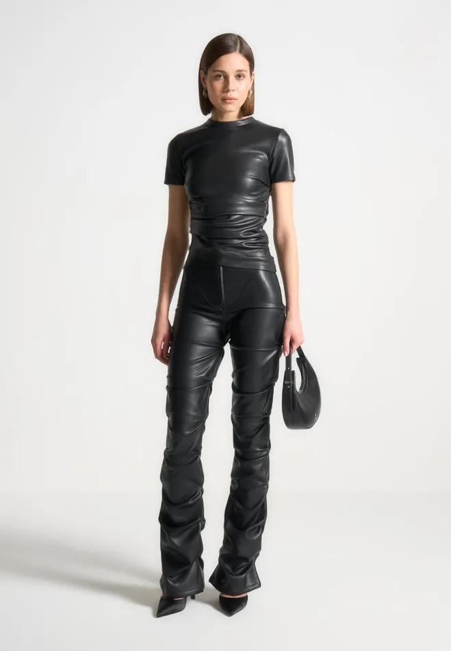 Manire De Voir Trousers Manire De Voir Woman Tacked Vegan Leather Flared Trousers 8211 Black
