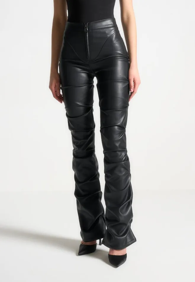 Manire De Voir Trousers Manire De Voir Woman Tacked Vegan Leather Flared Trousers 8211 Black