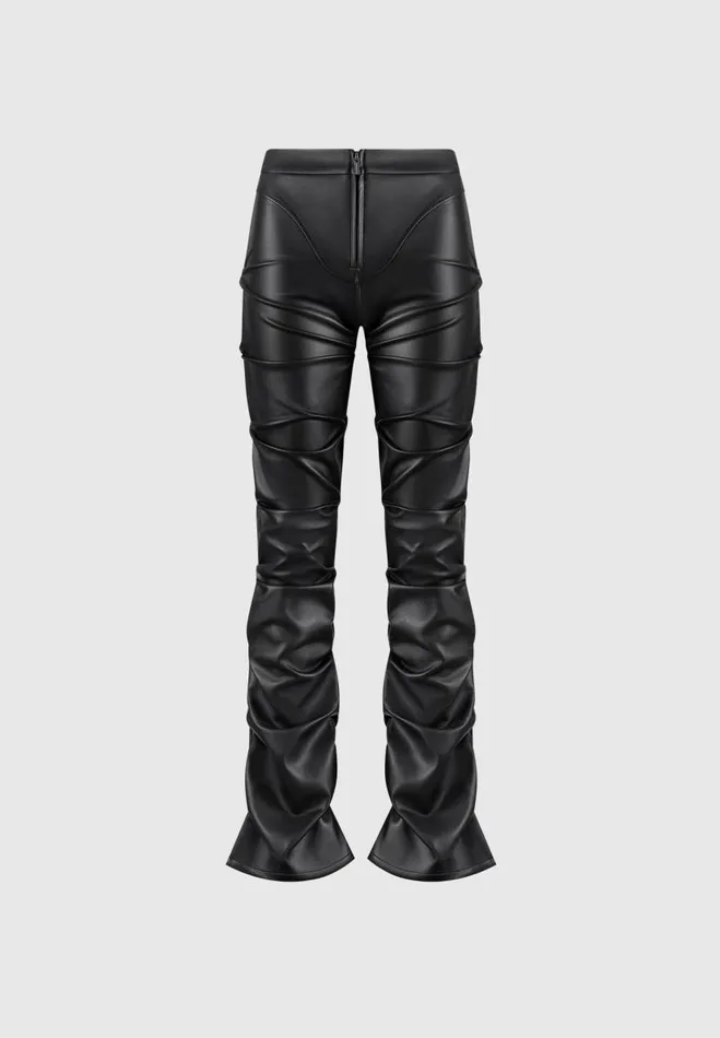 Manire De Voir Trousers Manire De Voir Woman Tacked Vegan Leather Flared Trousers 8211 Black