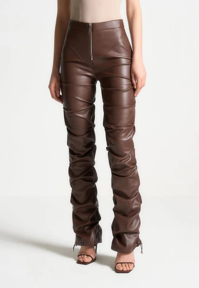 Manire De Voir Trousers Manire De Voir Woman Tacked Vegan Leather Flared Trousers 8211 Chocolate Brown