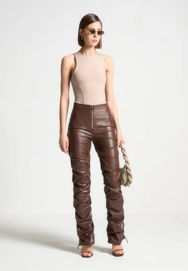 Manire De Voir Trousers Manire De Voir Woman Tacked Vegan Leather Flared Trousers 8211 Chocolate Brown