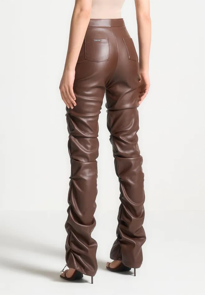 Manire De Voir Trousers Manire De Voir Woman Tacked Vegan Leather Flared Trousers 8211 Chocolate Brown