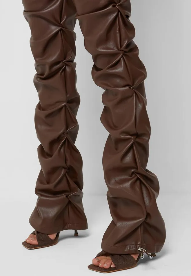 Manire De Voir Trousers Manire De Voir Woman Tacked Vegan Leather Flared Trousers 8211 Chocolate Brown
