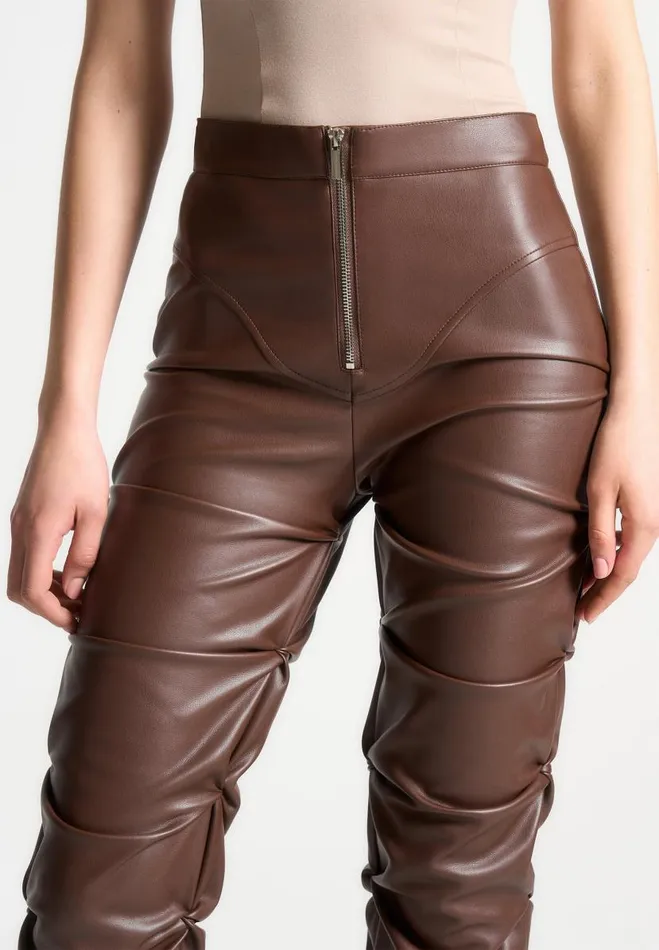 Manire De Voir Trousers Manire De Voir Woman Tacked Vegan Leather Flared Trousers 8211 Chocolate Brown