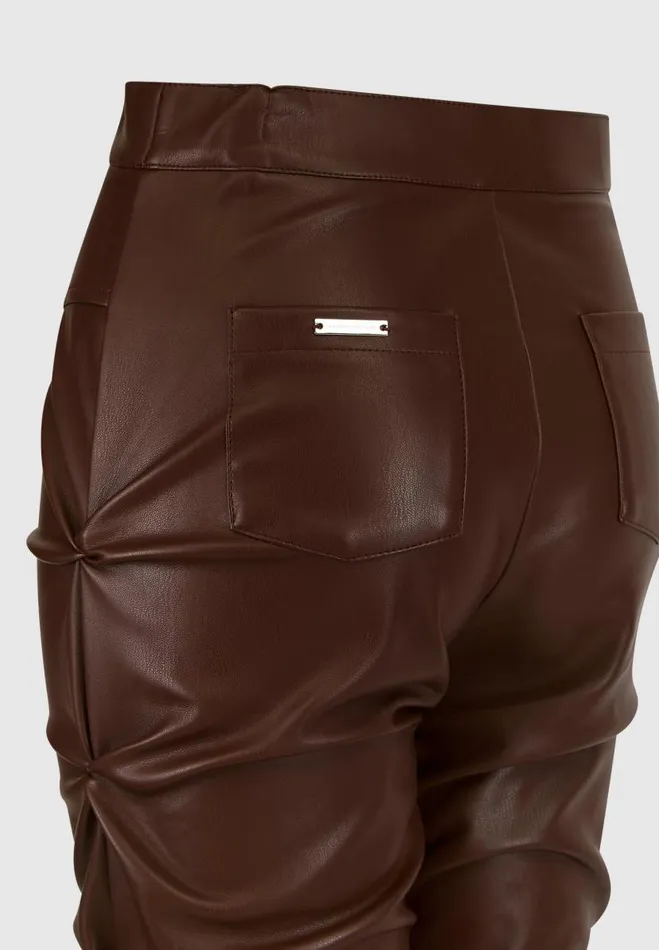 Manire De Voir Trousers Manire De Voir Woman Tacked Vegan Leather Flared Trousers 8211 Chocolate Brown